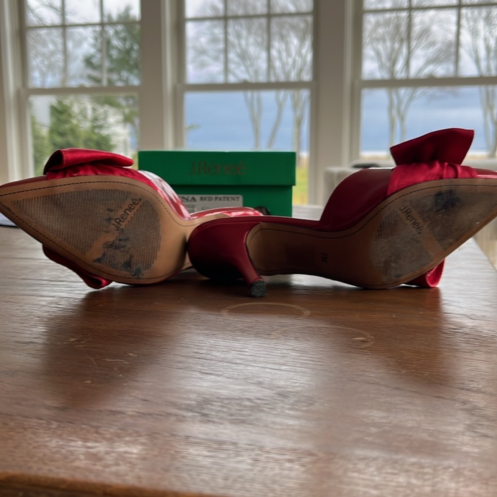 J Renee Size 7 Red Patent Pointed Toe Mule, Bow W… - image 3